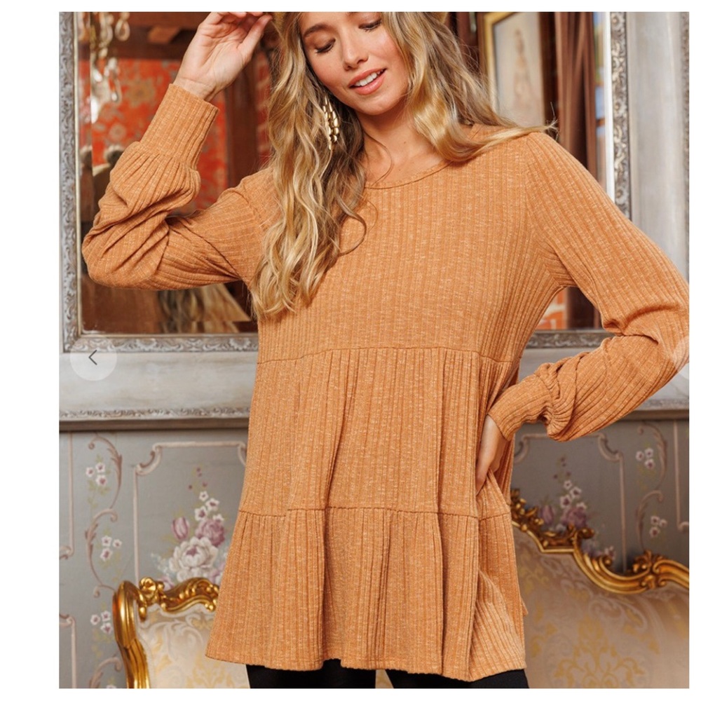 #18 Solid knit fabric boho babydoll top - Picture 2 of 7